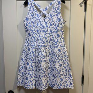 Taylor Neiman Marcus Fit and Flare Blue and White Dress